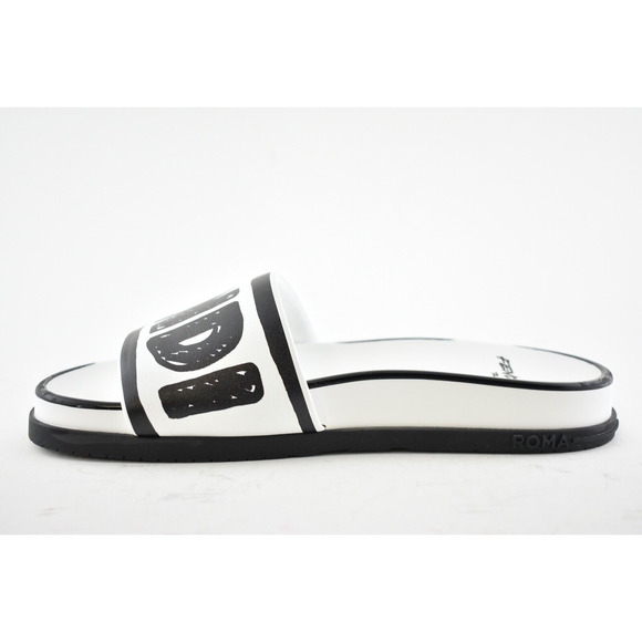 Fendi Joshua Vides White Black Leather Logo Mule Slide Flat Flip Flop Sandal 40 - Picture 9 of 12